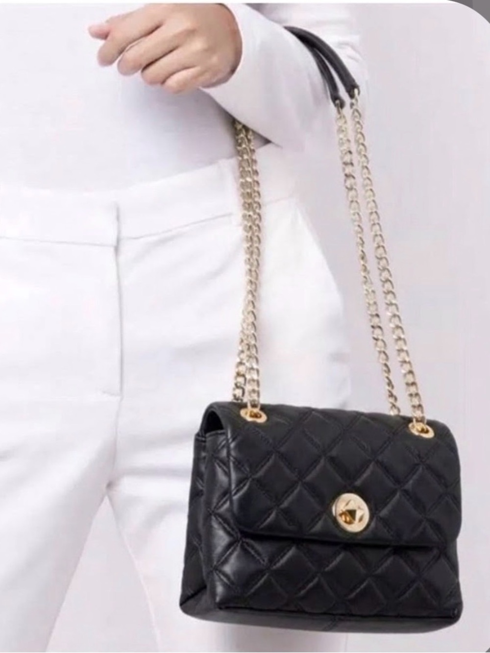 Kate Spade Black Leather Quilted Crossbody with convertible chain NWT $329